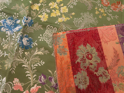 High End Renaissance Lampas Spanish Valencia Metallic Brocade Garland red green gold on Green