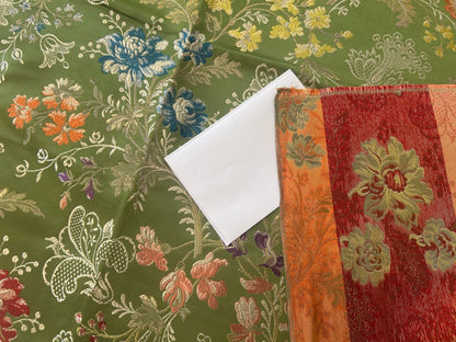 High End Renaissance Lampas Spanish Valencia Metallic Brocade Garland red green gold on Green