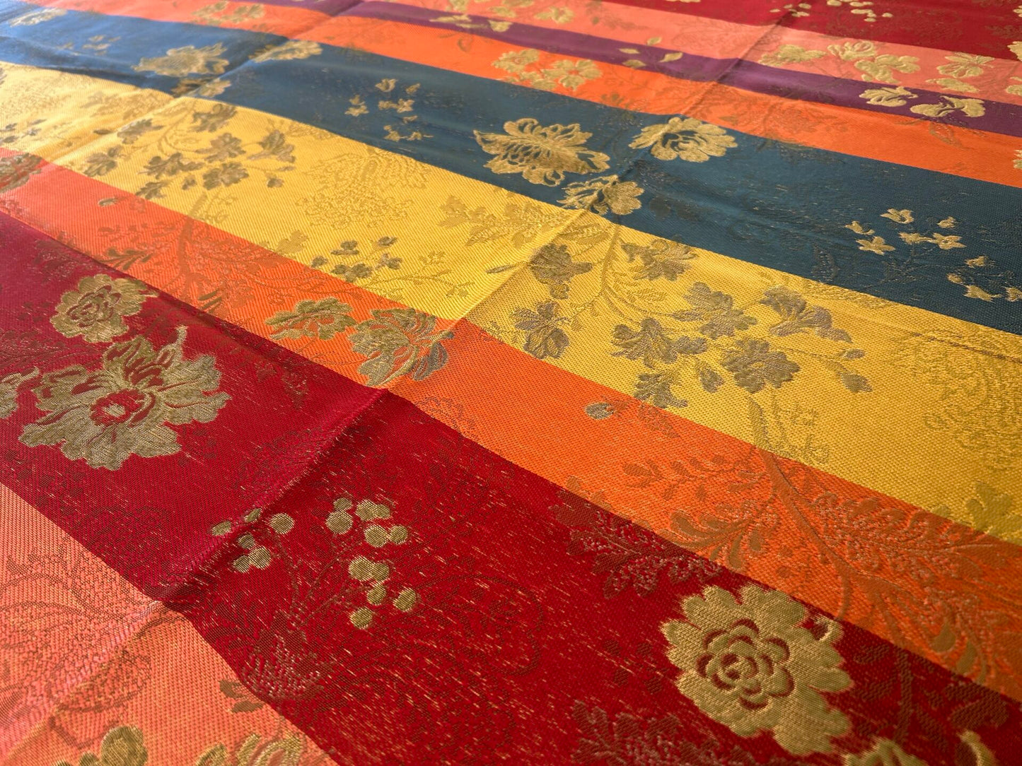 High End Renaissance Lampas Spanish Valencia Metallic Brocade Garland red green gold on Green