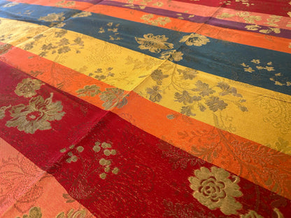 High End Renaissance Lampas Spanish Valencia Metallic Brocade Garland red green gold on Green