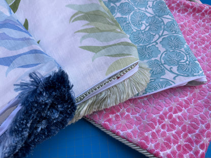 Pillow Case only 14″x 22″ Scalamandre Hinson Colorpop May Turquoise White Linen Botanical Foliage MSRP USD 418/y