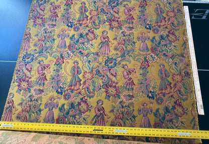 Scalamandre Biliken Yellow Mediaval Lady Heavy! Wool Tapestry Music Dance Renaissance Fair Harvest USD 288/y