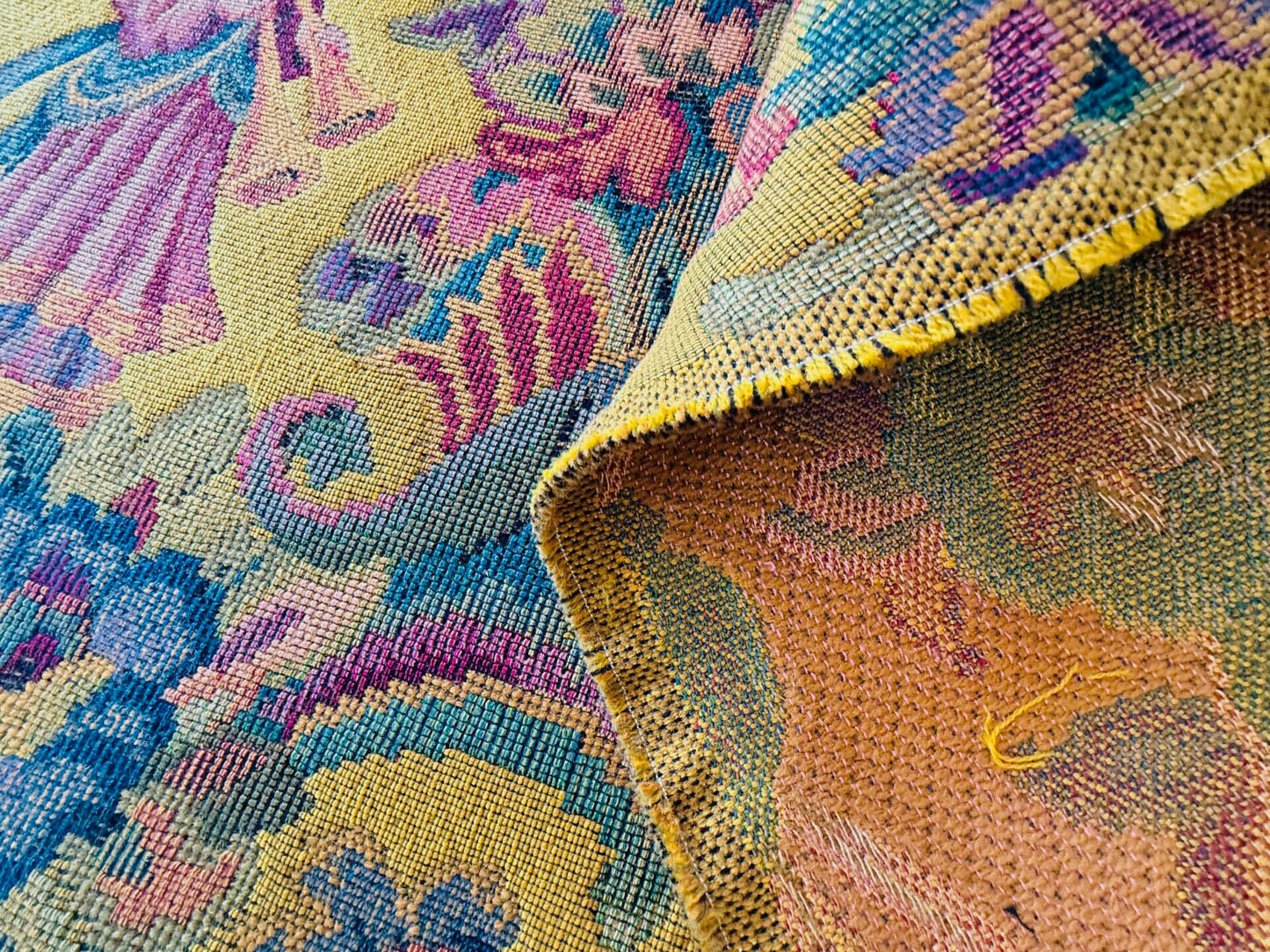 Scalamandre Biliken Yellow Mediaval Lady Heavy! Wool Tapestry Music Dance Renaissance Fair Harvest USD 288/y