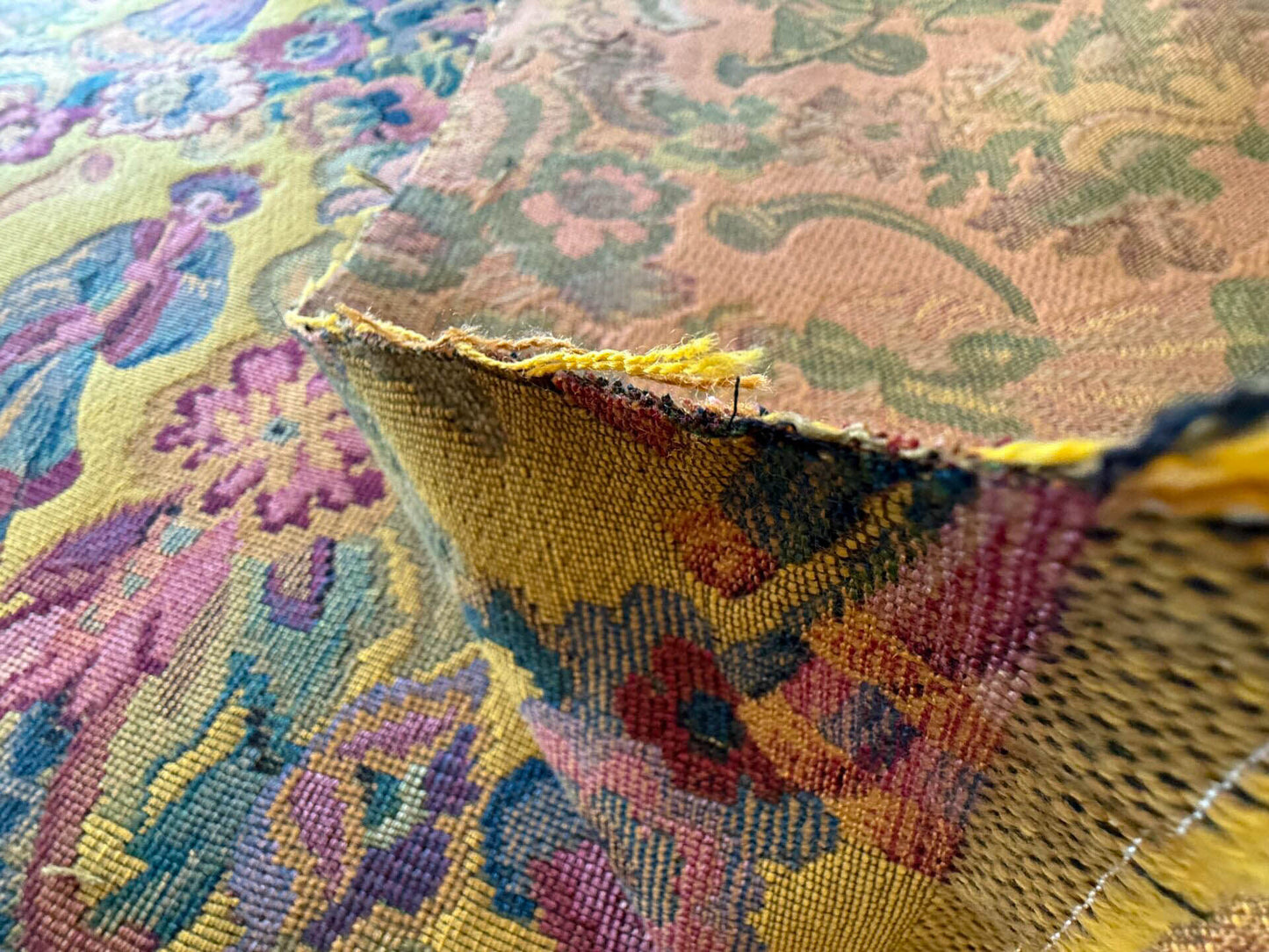 Scalamandre Biliken Yellow Mediaval Lady Heavy! Wool Tapestry Music Dance Renaissance Fair Harvest USD 288/y