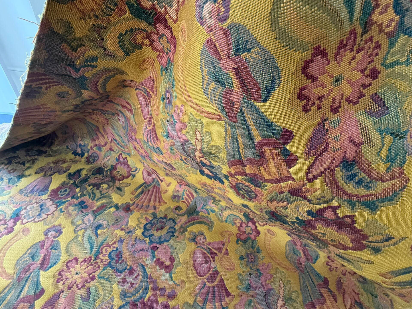 Scalamandre Biliken Yellow Mediaval Lady Heavy! Wool Tapestry Music Dance Renaissance Fair Harvest USD 288/y