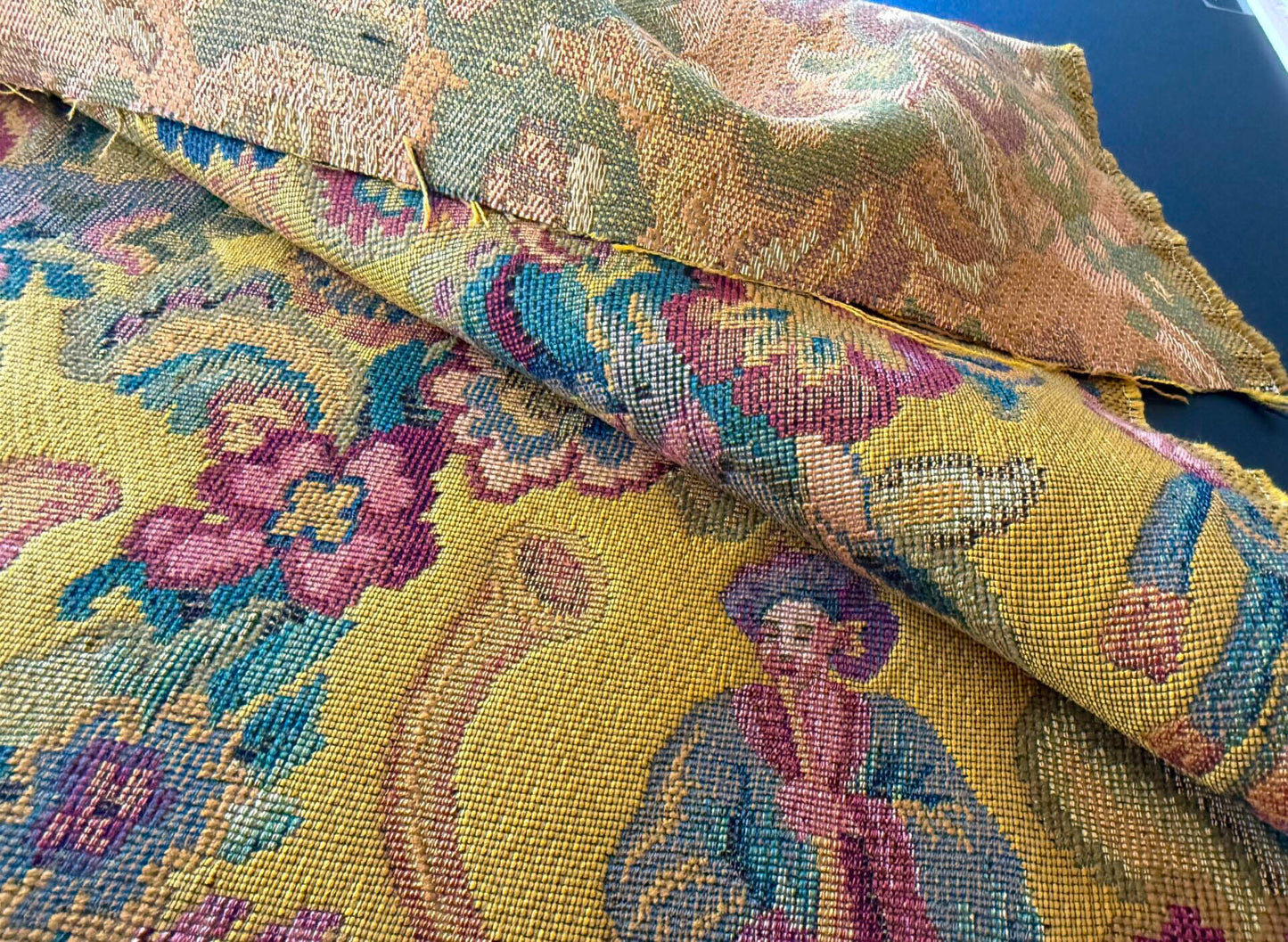 Scalamandre Biliken Yellow Mediaval Lady Heavy! Wool Tapestry Music Dance Renaissance Fair Harvest USD 288/y