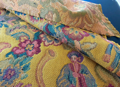 Scalamandre Biliken Yellow Mediaval Lady Heavy! Wool Tapestry Music Dance Renaissance Fair Harvest USD 288/y