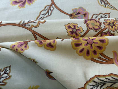 1.7yards Oscar de la Renta Ankasa Crewel Flower Cotton Print Natural Beige Terracotta Floral