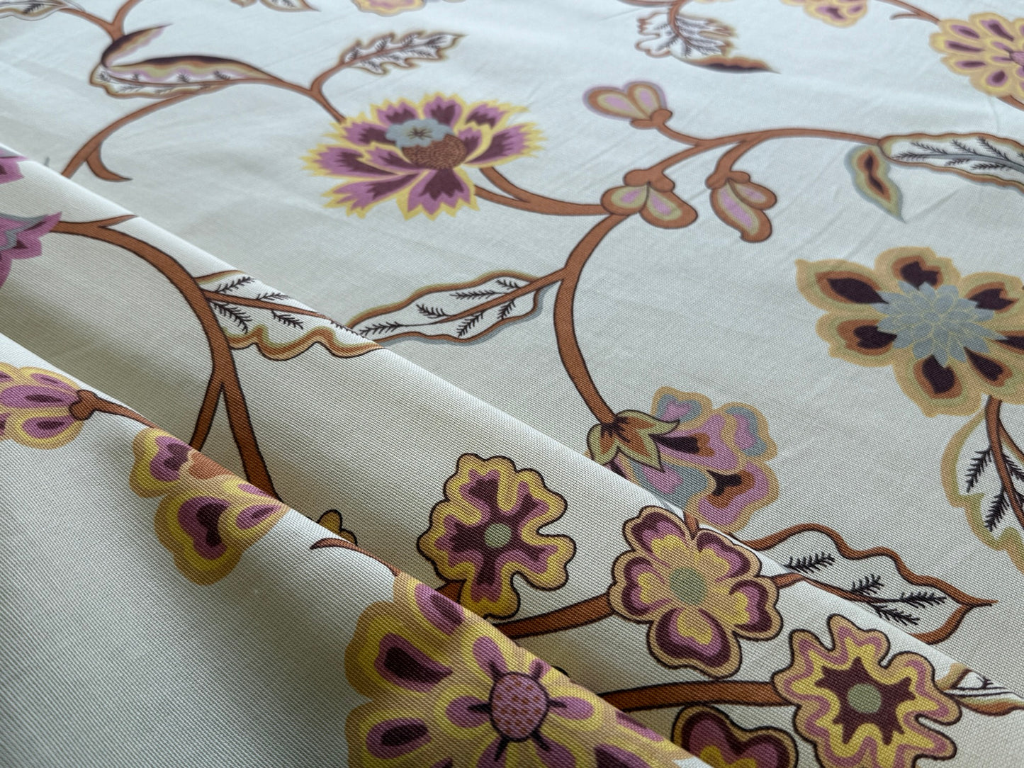 1.7yards Oscar de la Renta Ankasa Crewel Flower Cotton Print Natural Beige Terracotta Floral
