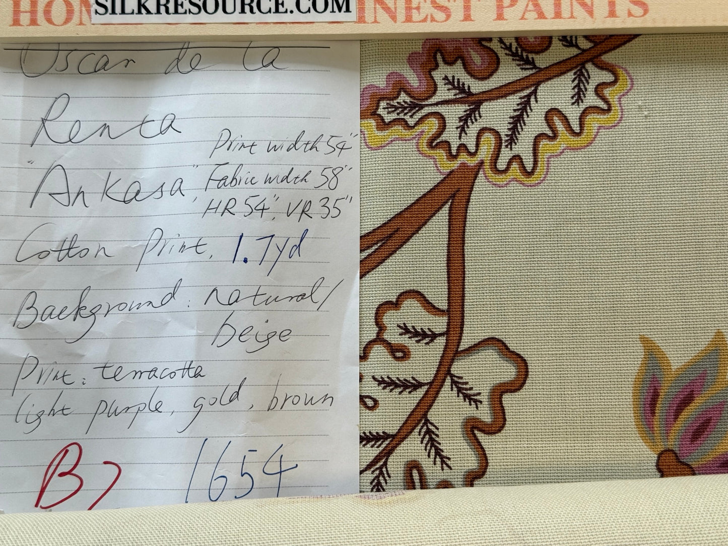 1.7yards Oscar de la Renta Ankasa Crewel Flower Cotton Print Natural Beige Terracotta Floral