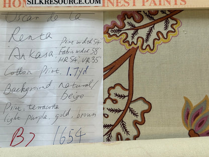 1.7yards Oscar de la Renta Ankasa Crewel Flower Cotton Print Natural Beige Terracotta Floral