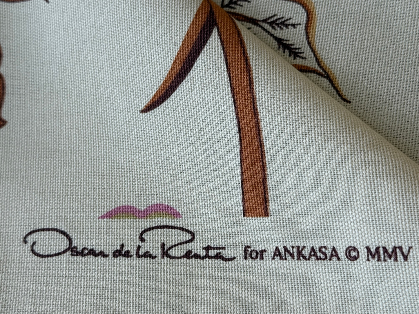 1.7yards Oscar de la Renta Ankasa Crewel Flower Cotton Print Natural Beige Terracotta Floral