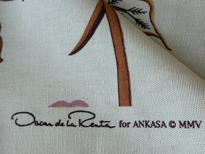 1.7yards Oscar de la Renta Ankasa Crewel Flower Cotton Print Natural Beige Terracotta Floral