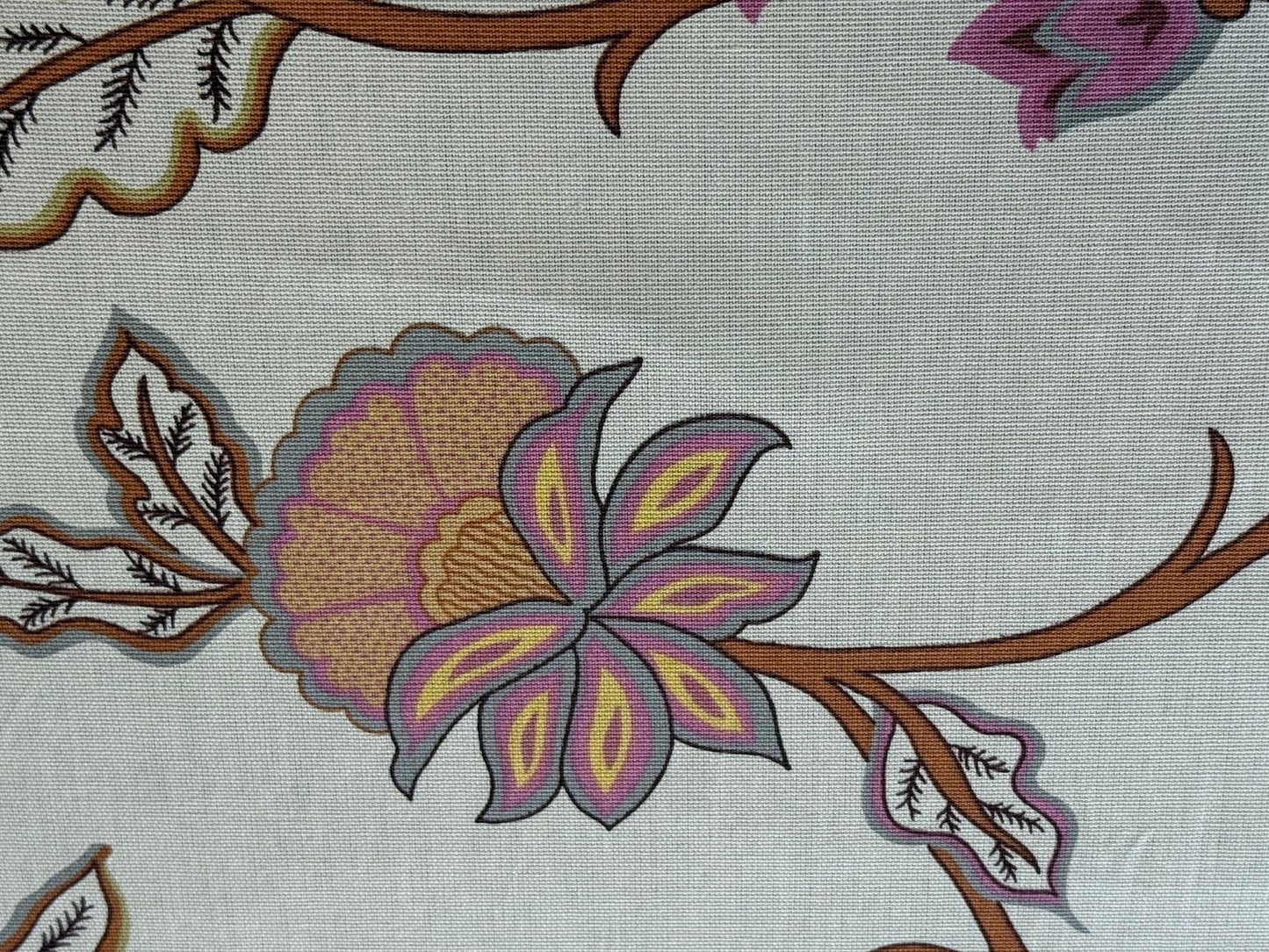 1.7yards Oscar de la Renta Ankasa Crewel Flower Cotton Print Natural Beige Terracotta Floral