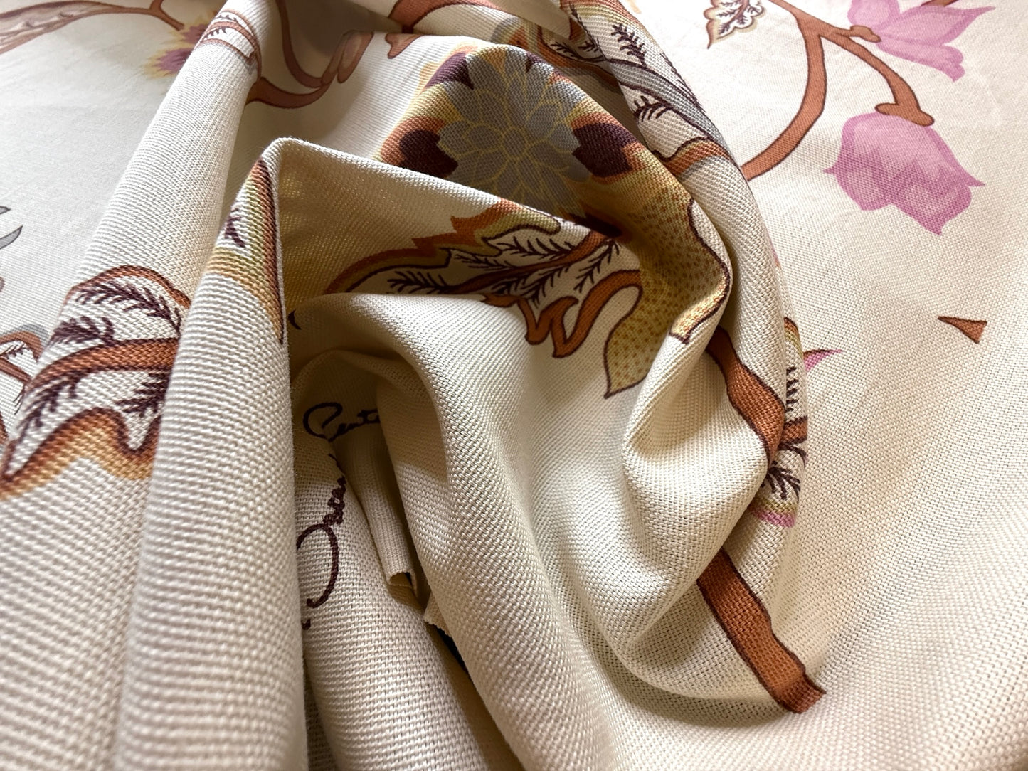 1.7yards Oscar de la Renta Ankasa Crewel Flower Cotton Print Natural Beige Terracotta Floral