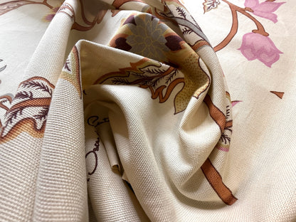 1.7yards Oscar de la Renta Ankasa Crewel Flower Cotton Print Natural Beige Terracotta Floral