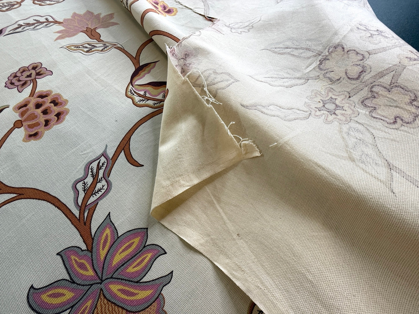 1.7yards Oscar de la Renta Ankasa Crewel Flower Cotton Print Natural Beige Terracotta Floral