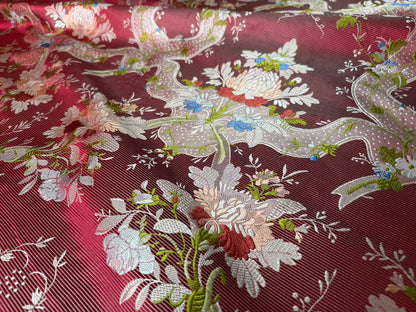 100%silk Lampas Basilica Crimson Red French Court Lace Marie Antoinette By Yard