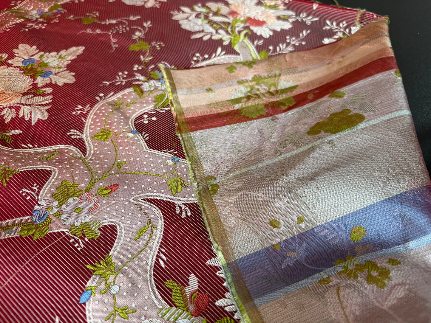 100%silk Lampas Basilica Crimson Red French Court Lace Marie Antoinette By Yard