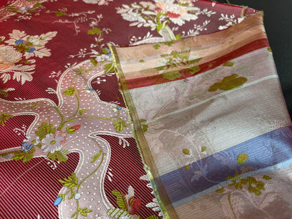 100%silk Lampas Basilica Crimson Red French Court Lace Marie Antoinette By Yard