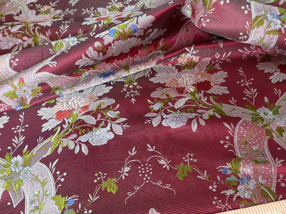 100%silk Lampas Basilica Crimson Red French Court Lace Marie Antoinette By Yard