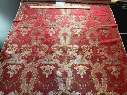 100%silk Lampas Basilica Crimson Red French Court Lace Marie Antoinette By Yard