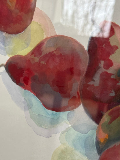 Barbara Wornum Watercolor on Paper Original Weekend 1 Pear Fruit Still Life Framed 21x29 inches