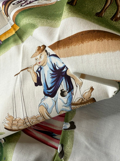 BY Yard Scalamandre Shanghai Multi On Cream Chinoisery Painting Printed Cotton MSRP USD584/Y Asian Landscape Special Order