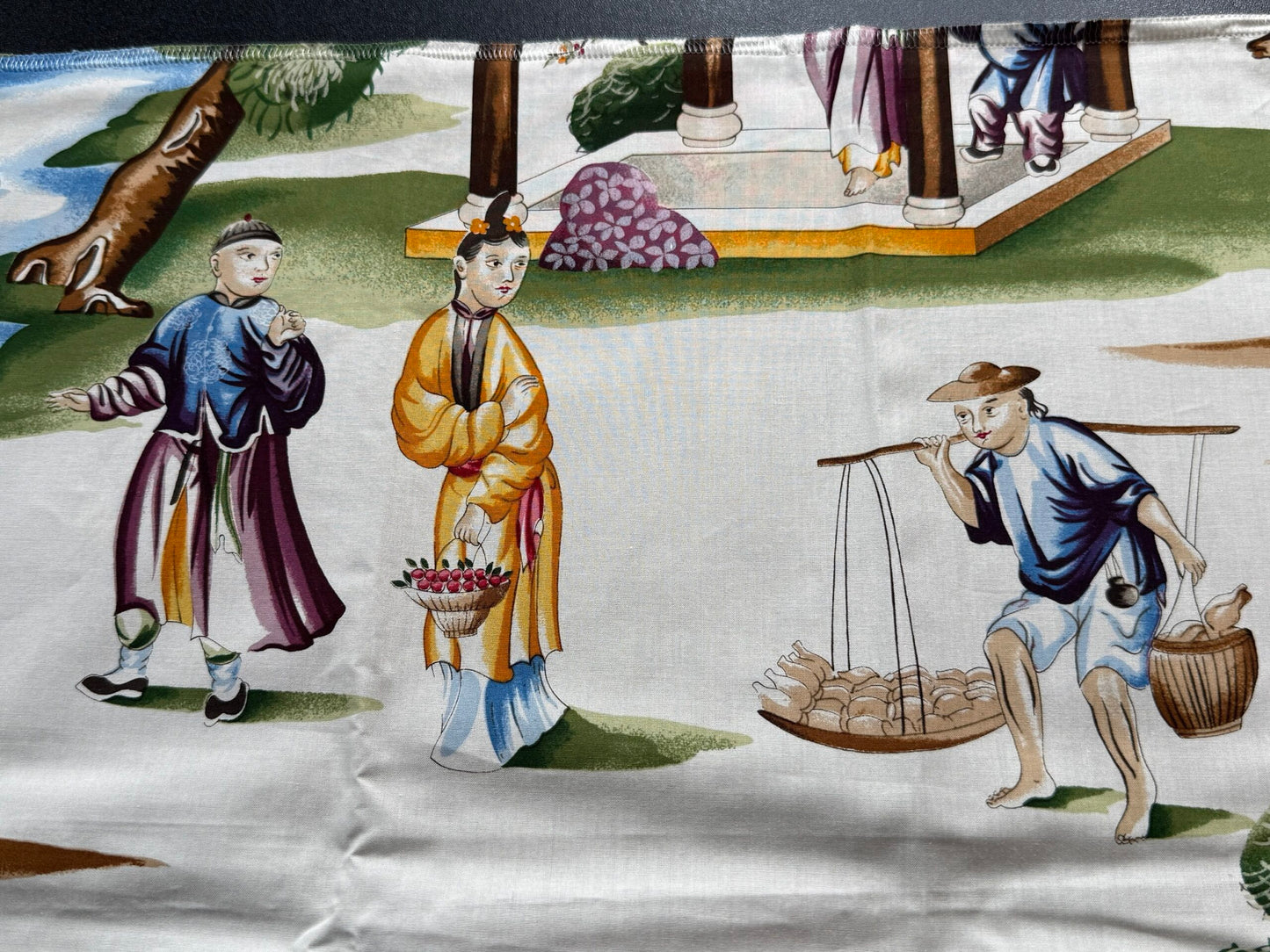 BY Yard Scalamandre Shanghai Multi On Cream Chinoisery Painting Printed Cotton MSRP USD584/Y Asian Landscape Special Order