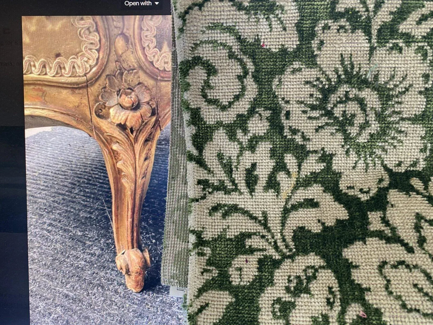 Scalamandre Audrey Cut Velvet Linen Green Renaissance Artichoke Rose MSRP USD 427/Y