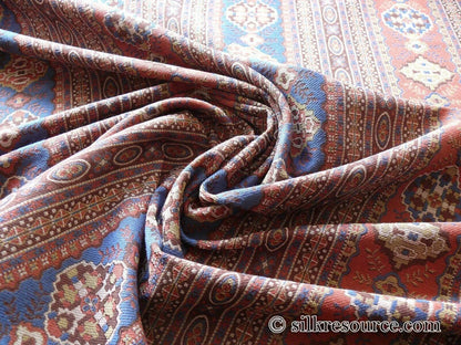 By Yard Scalamandre Kumari Wool South Western Tibetan Damask Navy Salmon MSRP USD 159/Y