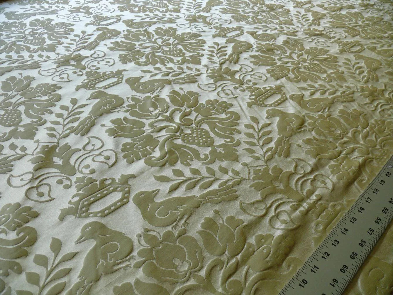 RESERVED.  Scalamandre Old World Weavers Love Bird Light Gold Silk Damask MSRP USD 664/Y #1314