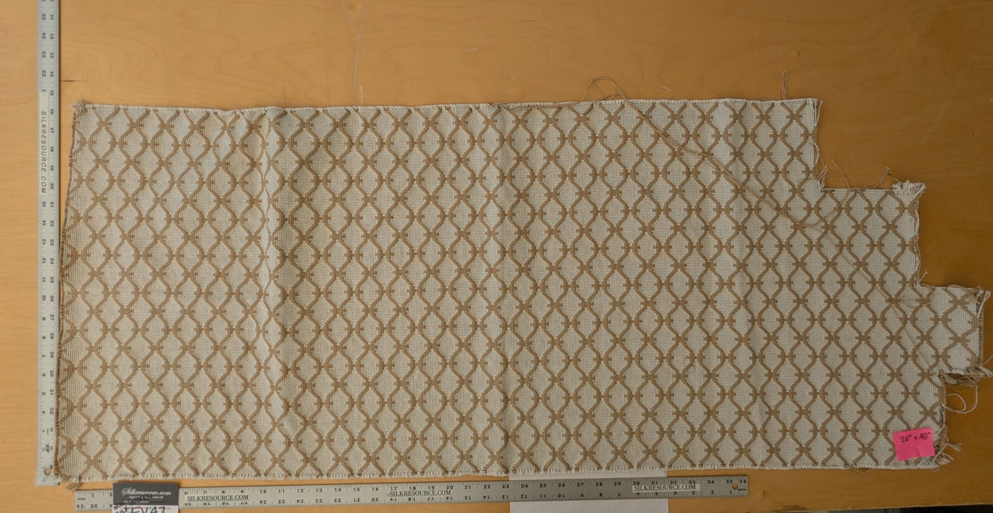 136 EV47 Square Silk Scalamandre Dot Diamond Ogee Brown Cream White - With Corner Cut