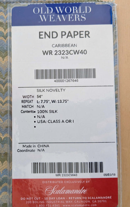 77 EV50 27" x 26" Scalamandre End Paper Caribbean Glamorous Marbled Paper MSRP USD 378/y
