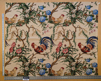 11 EV36 Scalamandre Chanticleer Beige Cotton Rooster Chicken Country Bird Animal Botanical Foliage 1.2y x 53" MSRP USD 836/y