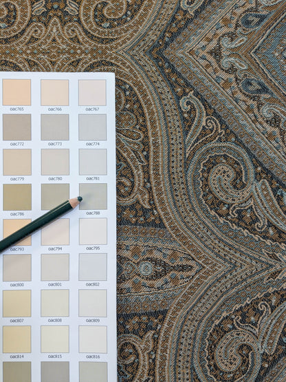 Scalamandre Visconti in Neutral Wool and Cotton Damask Paisley Mineral - Blue Sage Green - By The Yard