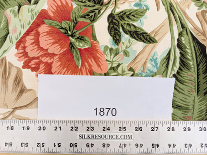 Historical Bella Flora Tropical Floral Chintz Linen Cotton Print Fabric- Pink on White - By The Yard