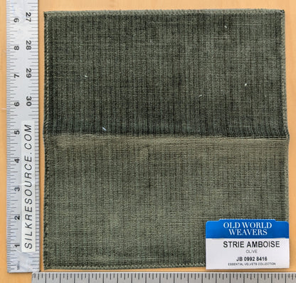 Scalamandre Strie Amboise Olive Green Velvet Cotton Old World Weavers Cotton Velvet MSRP USD 208/Yd