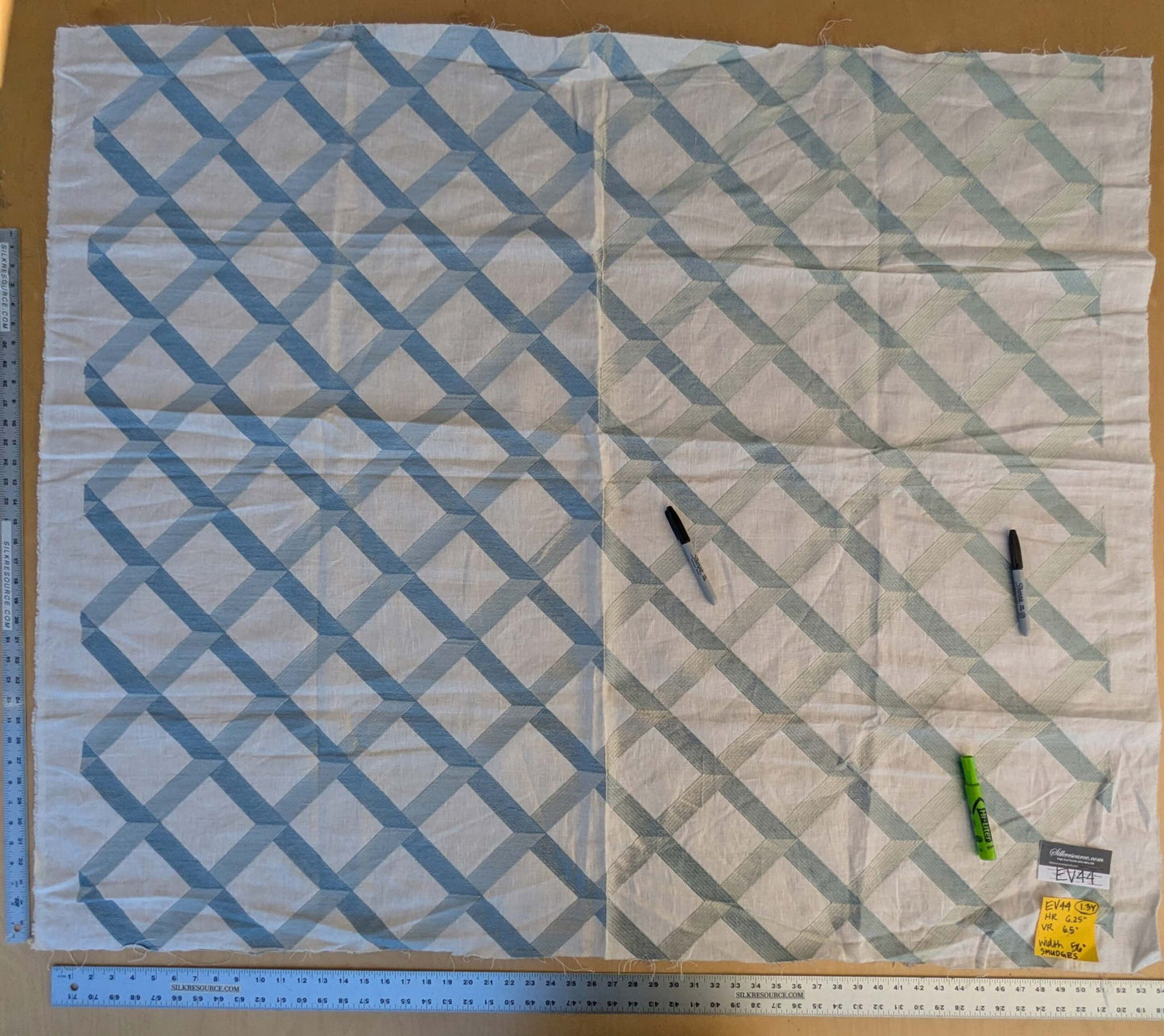 8 EV44 1.2yd x 54"w Scalamandre Lattice Embroidery Flax Beige Linen Viscose Diamond Geometry Small Stains