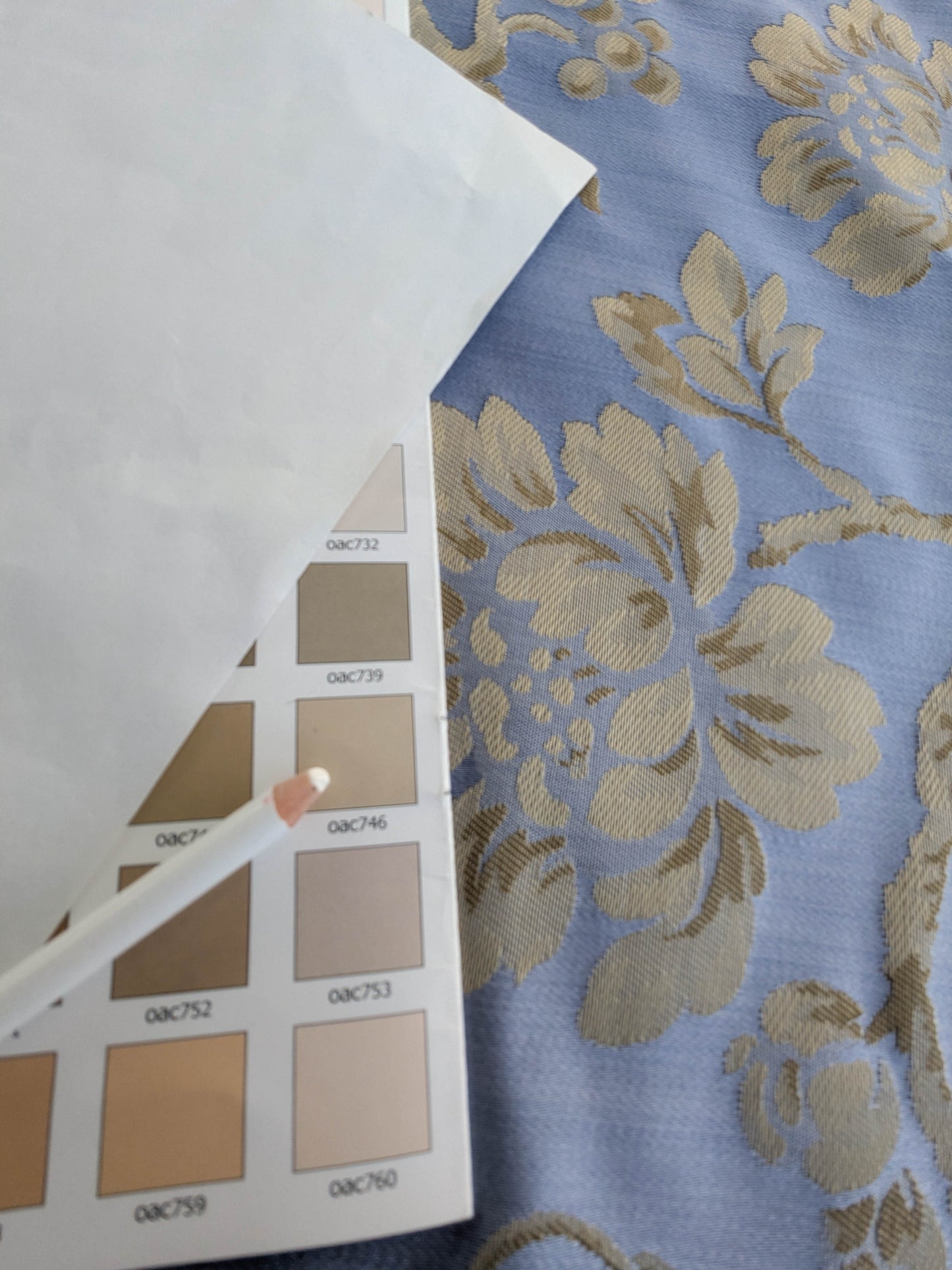 Sicily Island Climbing Rose and Grapes Damask Jacquard Cotton Fabric - Blue Brown - By The Yard