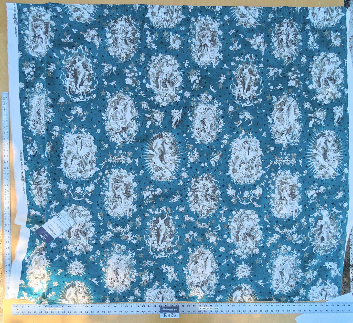 45 EV35 Length 1.4y Jean Paul Gaultier Angelots Petrole Blue W Floral Landscape Medallion MSRP USD 506/y