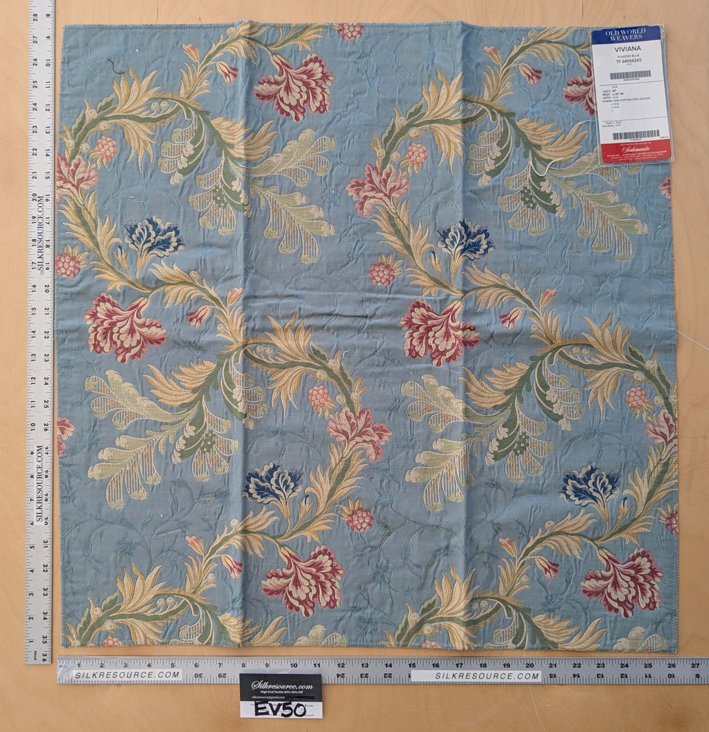 69 EV50 27" x 26" Scalamandre Old World Weavers Viviana Powder Blue Viscose Floral Botanical MSRP USD 328/Y