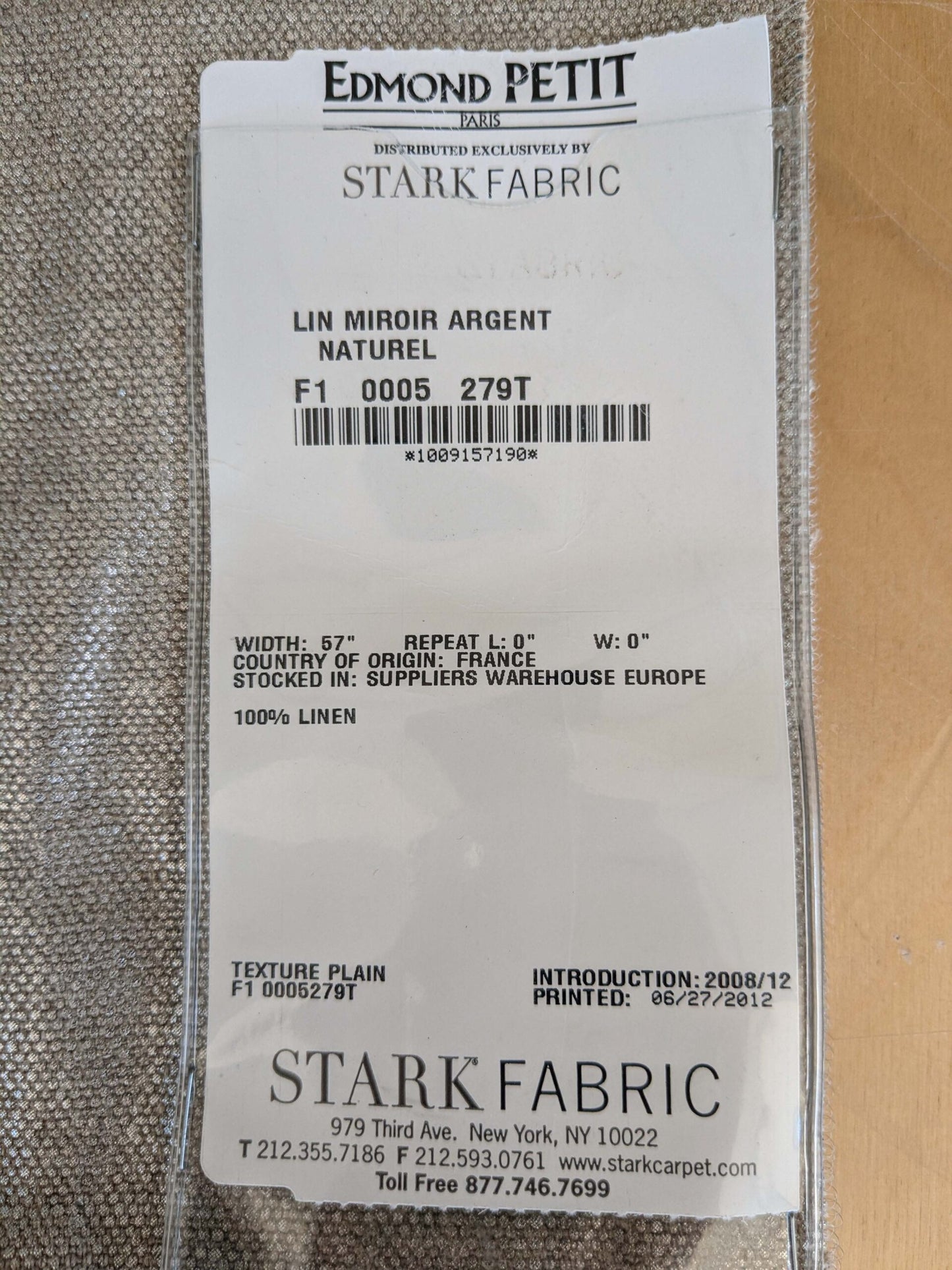 101 EV37 25" x 29" Edmond Petit Lin Miroir Argent Naturel Light Beige Cream Texture Solid Linen MSRP USD594/y