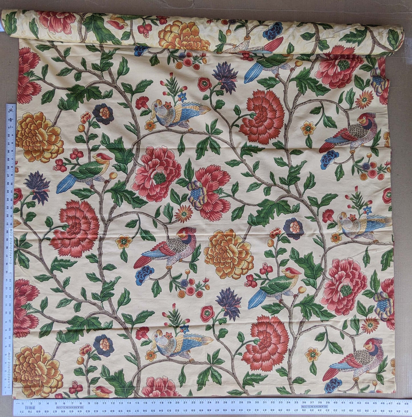 3 yards Scalamandre Troutbeck Multi on Gold Botanical Floral Birds Parrot Kanchou