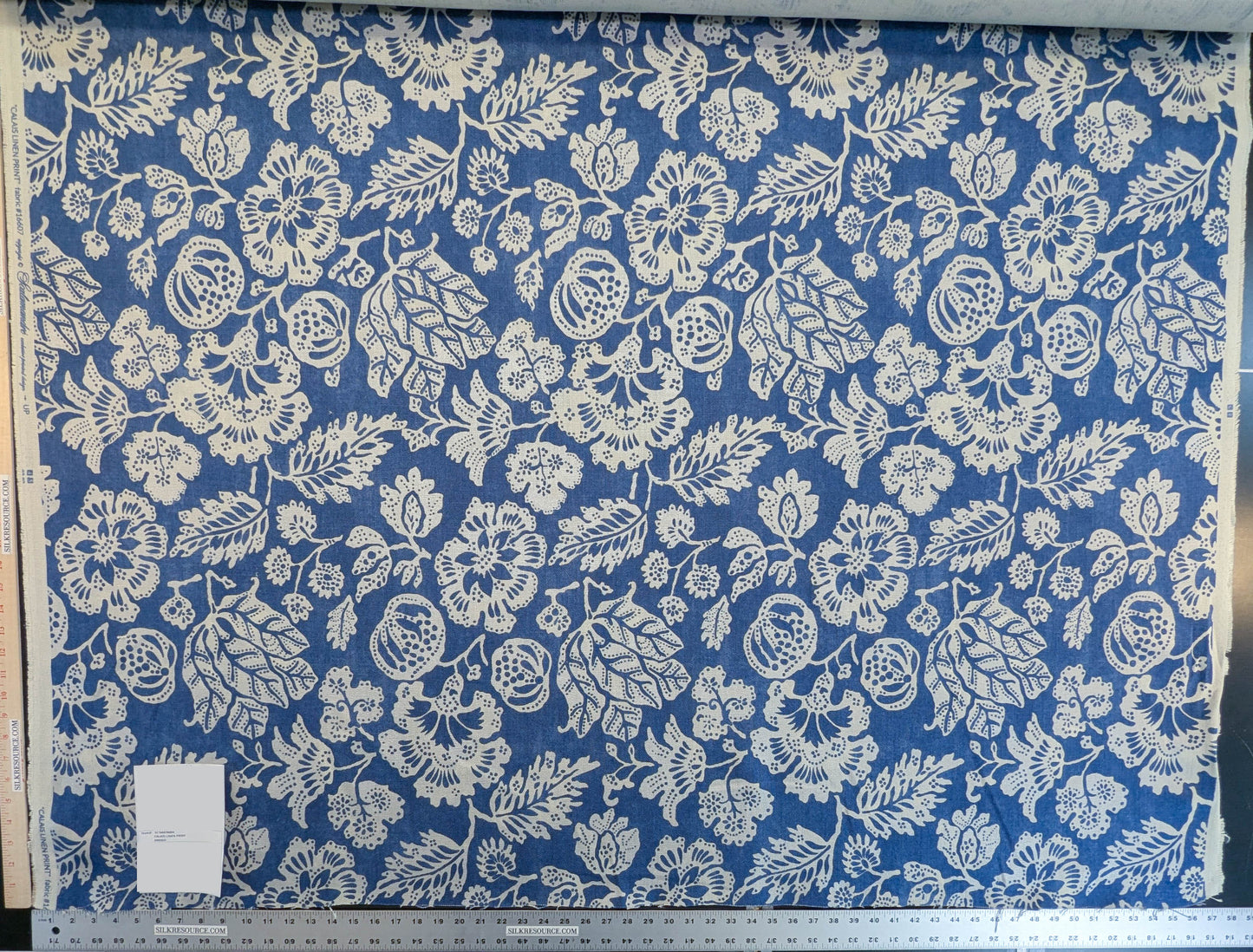 Scalamandre  Calais Linen Print Indigo Blue White Mediterranean Pomegranate Block Print Heavy Linen MSRP USD300+/y - By The Yard