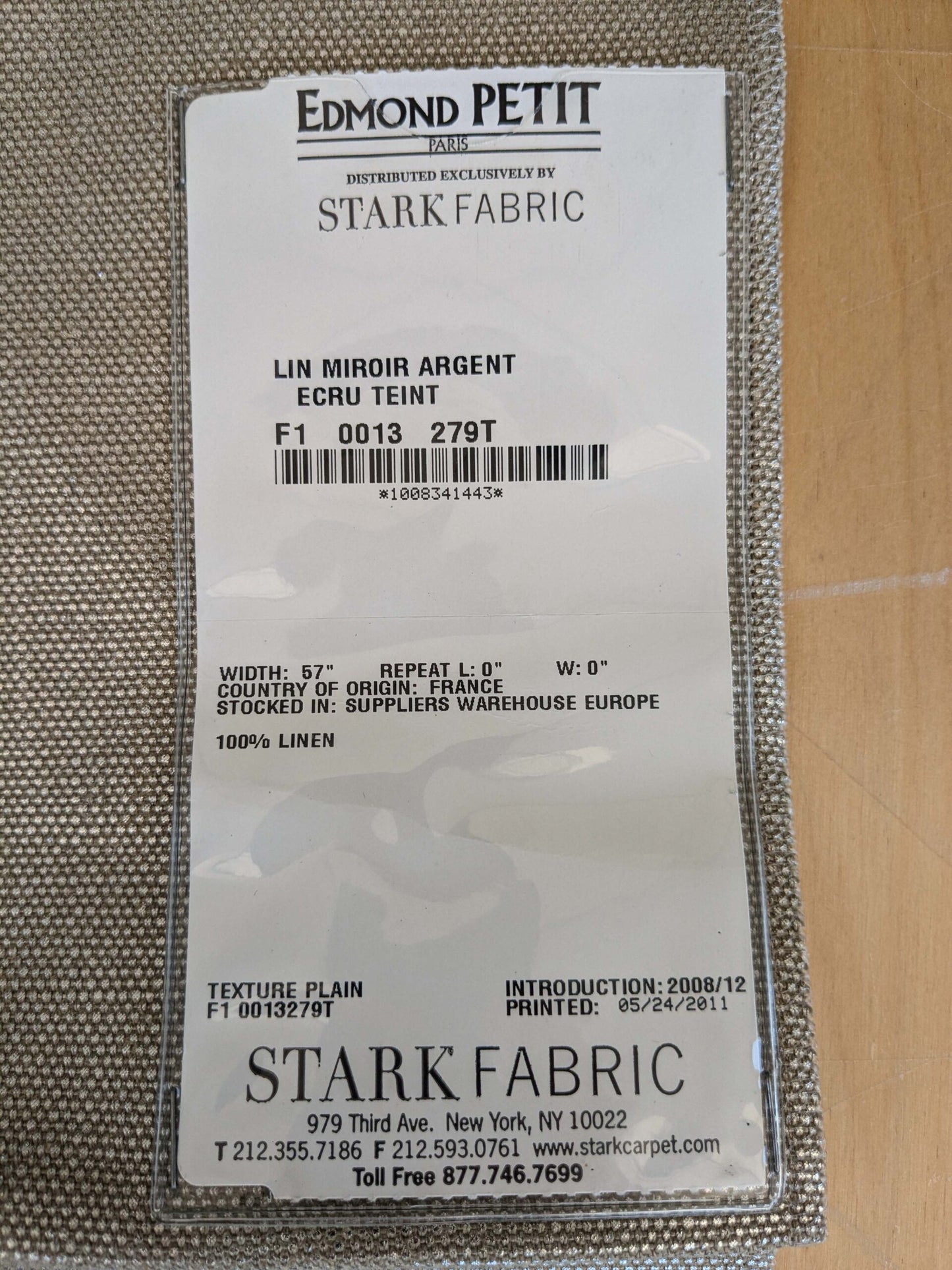 11 EV37 25" x 27" Edmond Petit Lin Miroir Argent Ecru Teint Beige Texture Solid Linen MSRP USD594/y