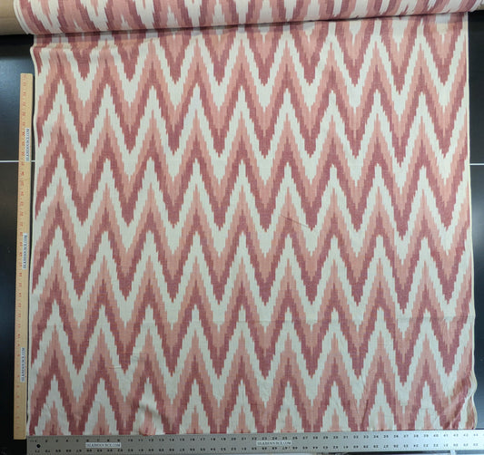 Scalamandre Adras Ikat Weave Coral  Chevron Herringbone Cotton - Pink Red White - By The Yard