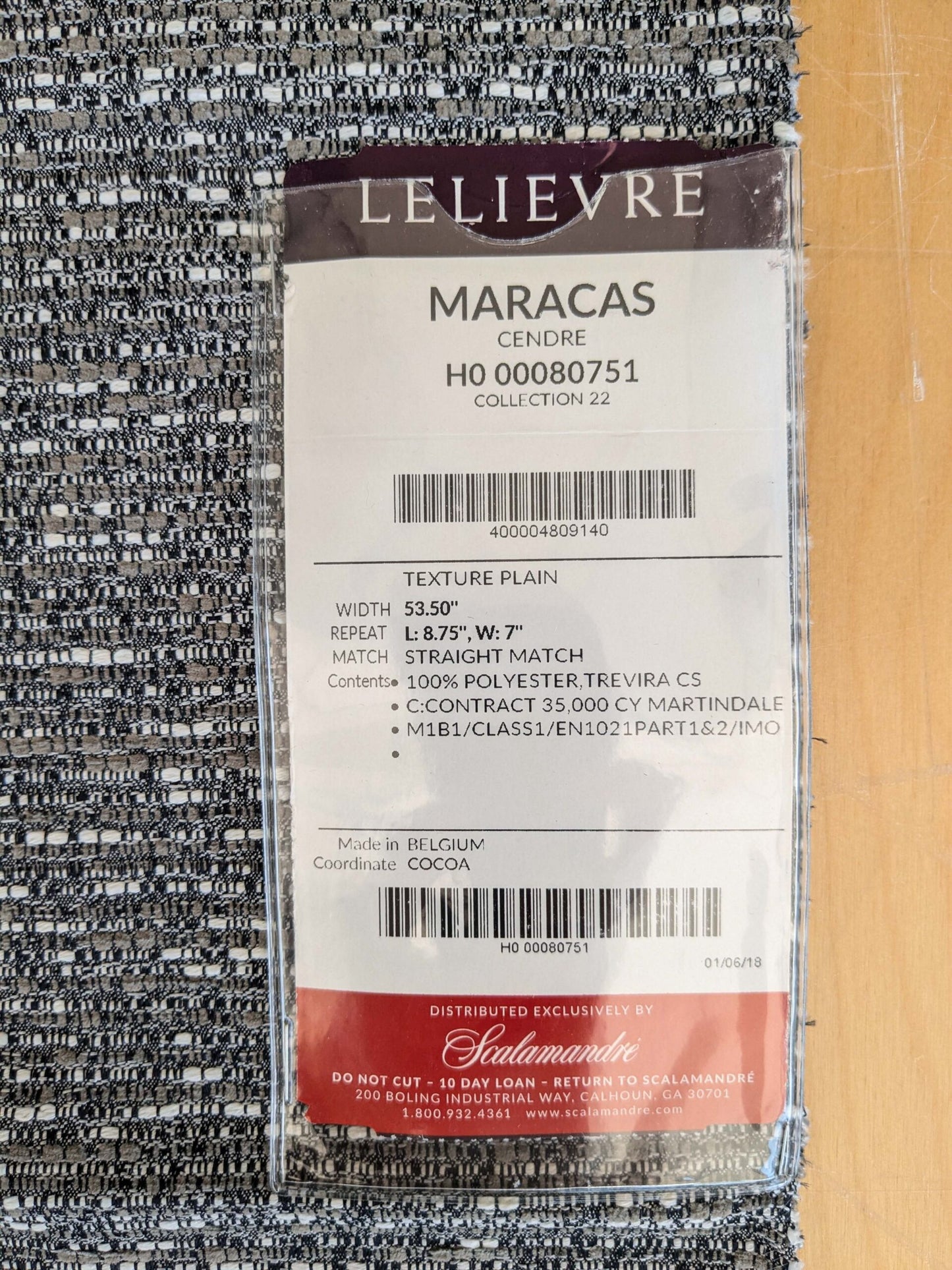 51 EV37 26" x 26" Lelievre Paris Maracas Cendre Dark Gray Solid Texture Polyester