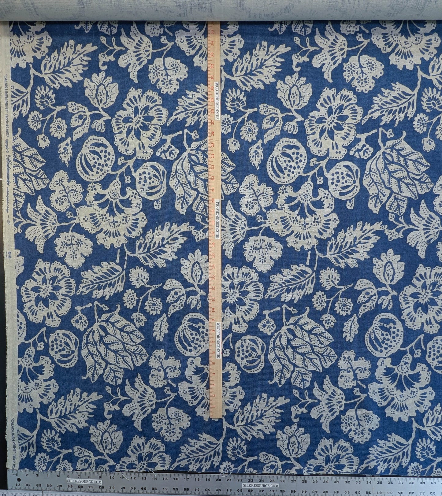 Scalamandre  Calais Linen Print Indigo Blue White Mediterranean Pomegranate Block Print Heavy Linen MSRP USD300+/y - By The Yard