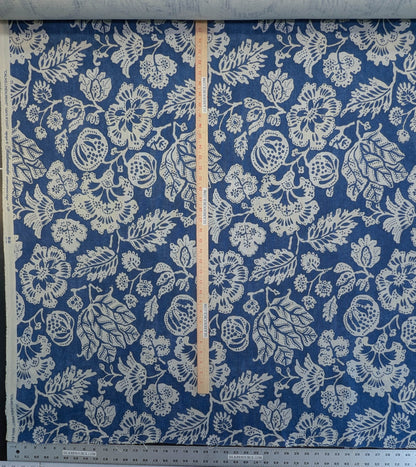 Scalamandre  Calais Linen Print Indigo Blue White Mediterranean Pomegranate Block Print Heavy Linen MSRP USD300+/y - By The Yard